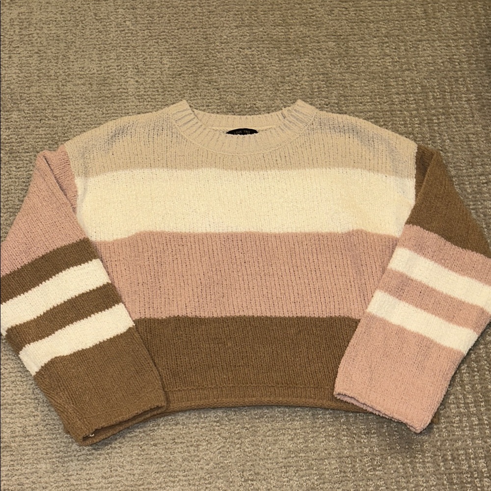 Striped Taupe and Brown Chenille Sweater